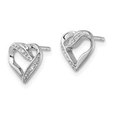 Sterling Silver Rhodium Diamond Heart Post Earrings